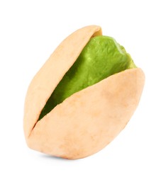 Image of Tasty pistachio nut in open shell on white background