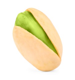 Image of Tasty pistachio nut in open shell on white background