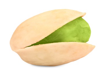 Image of Tasty pistachio nut in open shell on white background