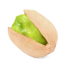 Image of Tasty pistachio nut in open shell on white background