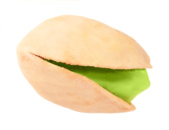 Image of Tasty pistachio nut in open shell on white background