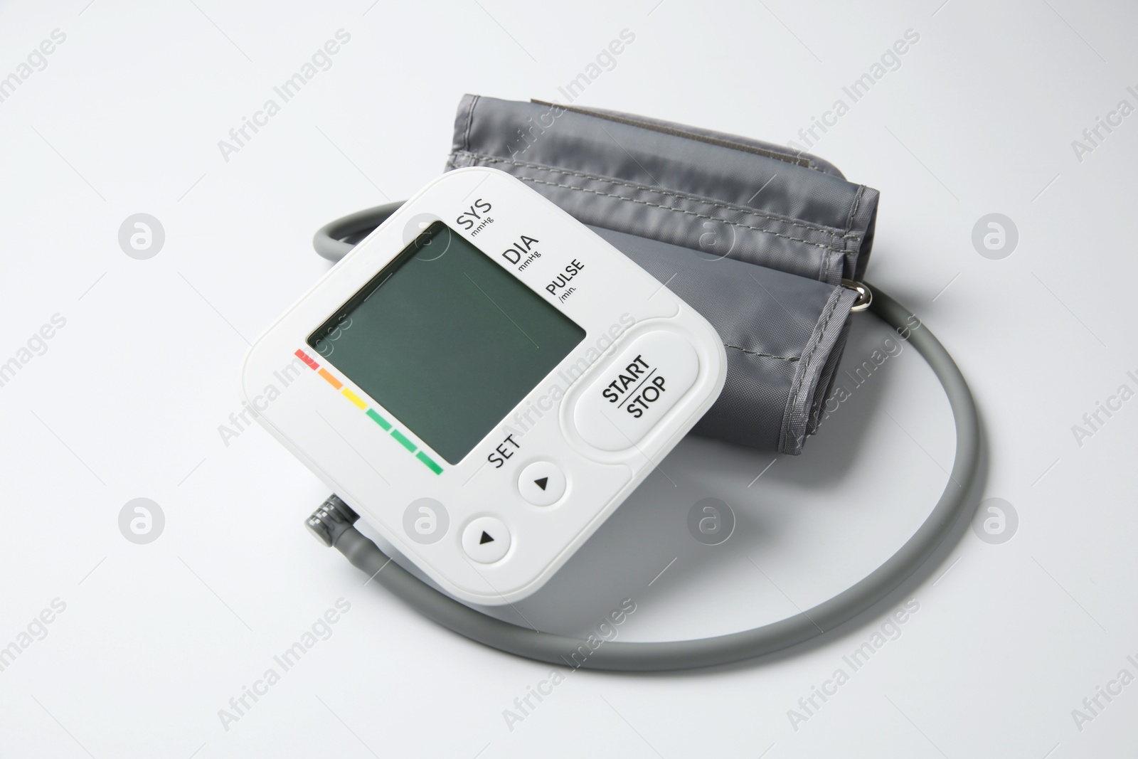 Photo of Blood pressure measuring device on white background