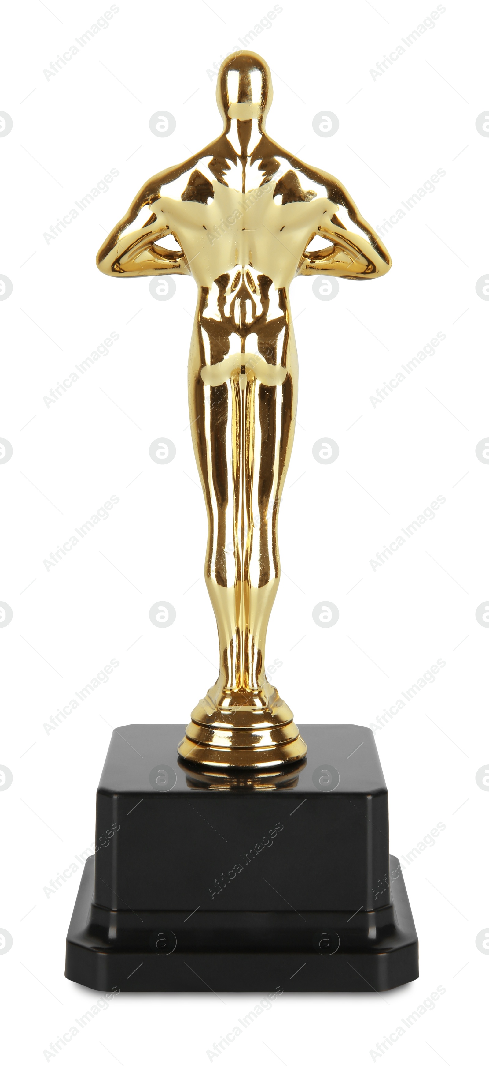 Photo of Golden trophy in shape of human figure isolated on white