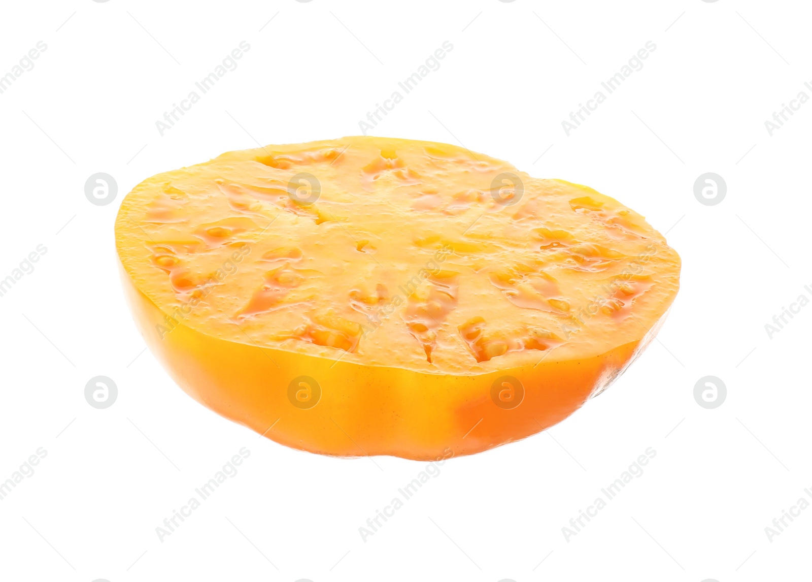 Photo of Piece of ripe yellow tomato isolated on white