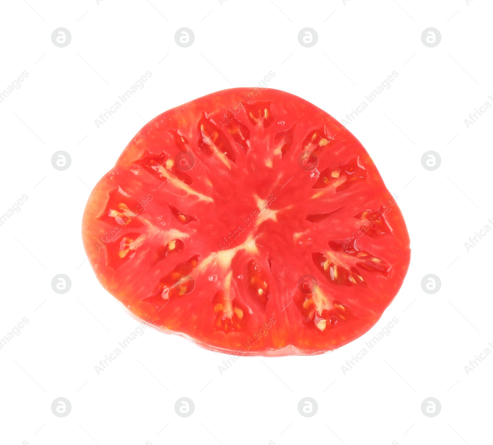 Photo of Piece of ripe red tomato isolated on white