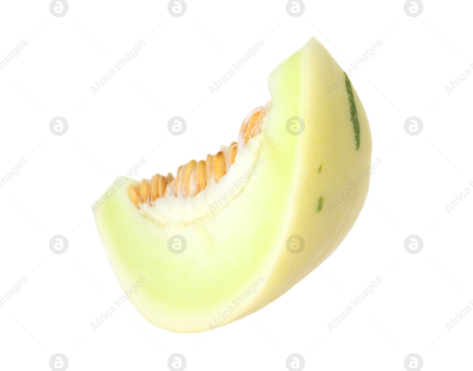 Photo of Slice of fresh honeydew melon isolated on white