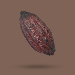 Image of Cocoa pod in air on brown background