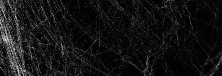 White cobweb on black background, banner design