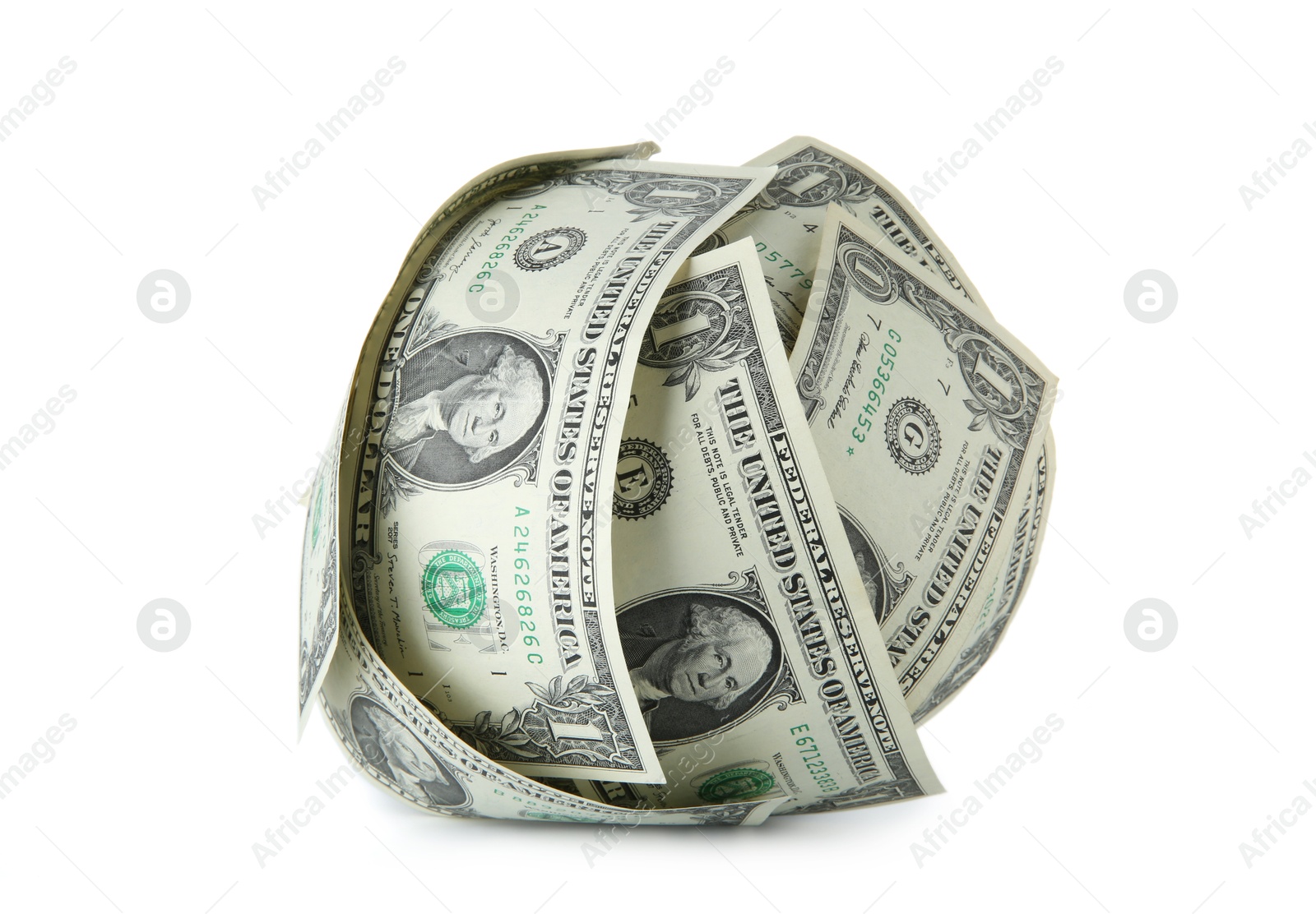 Photo of Ball made of dollars isolated on white