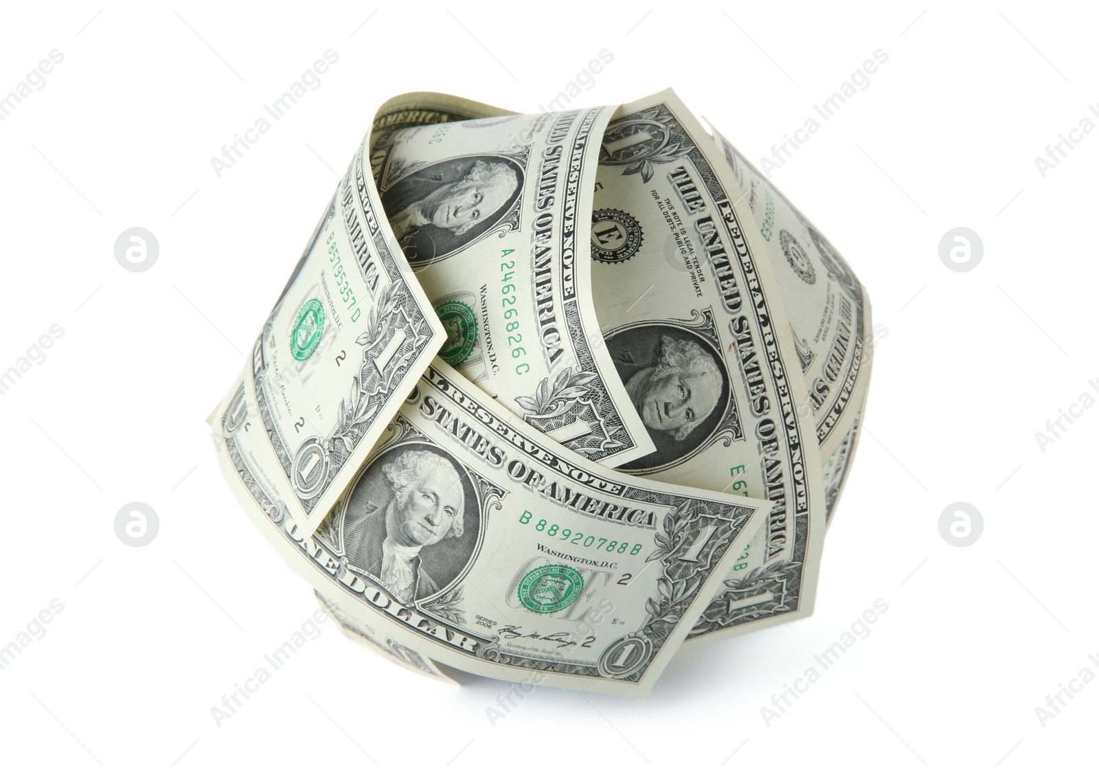 Photo of Ball made of dollars isolated on white