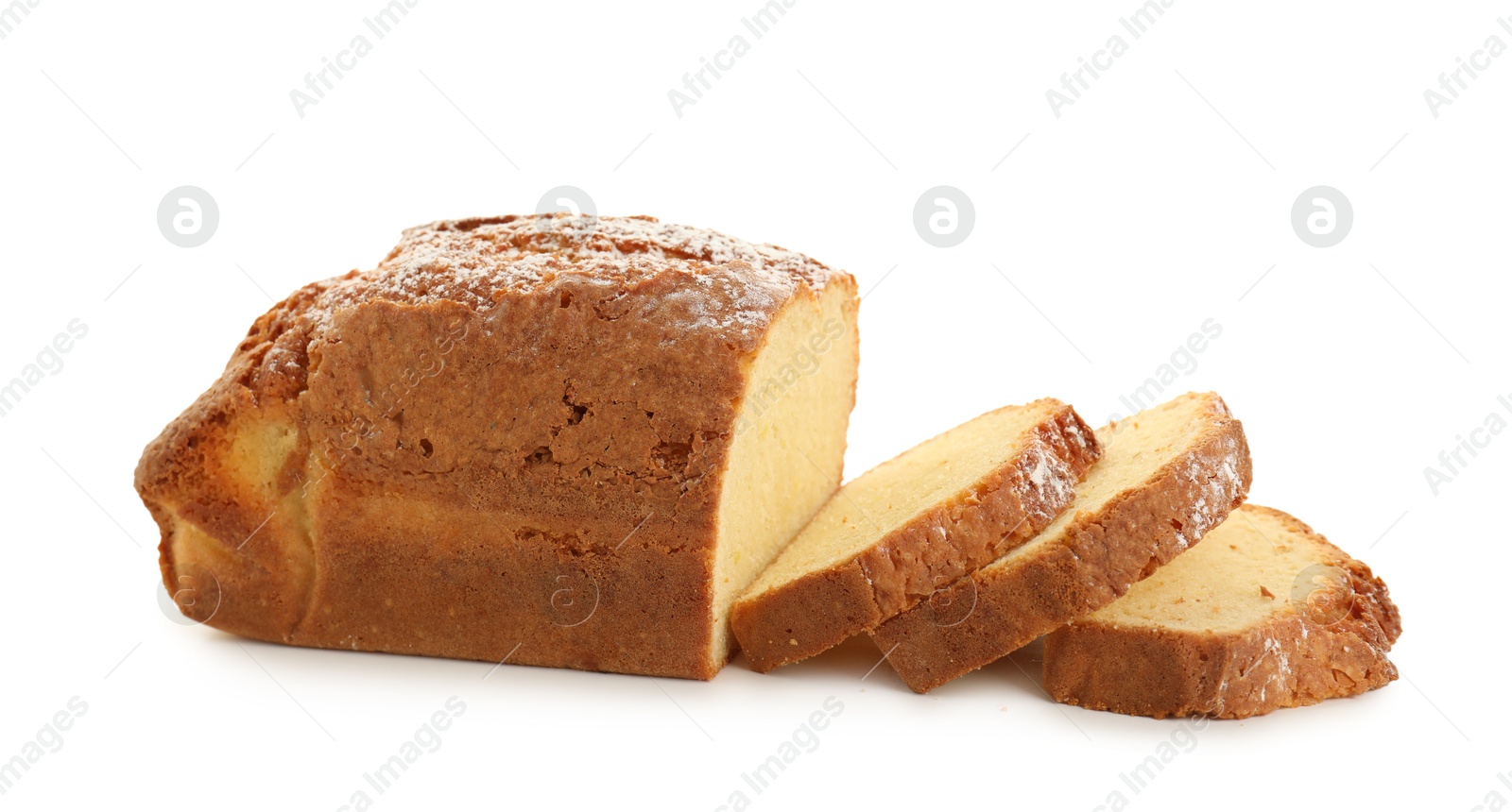 Photo of Freshly baked sponge cake isolated on white