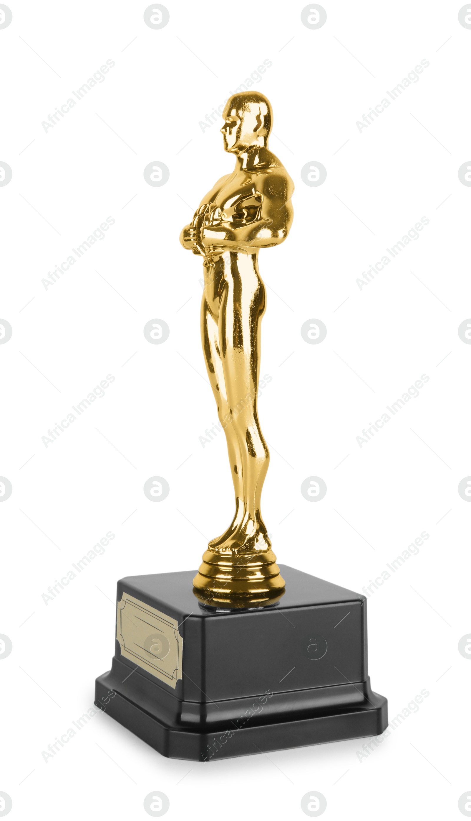 Photo of Golden trophy in shape of human figure isolated on white