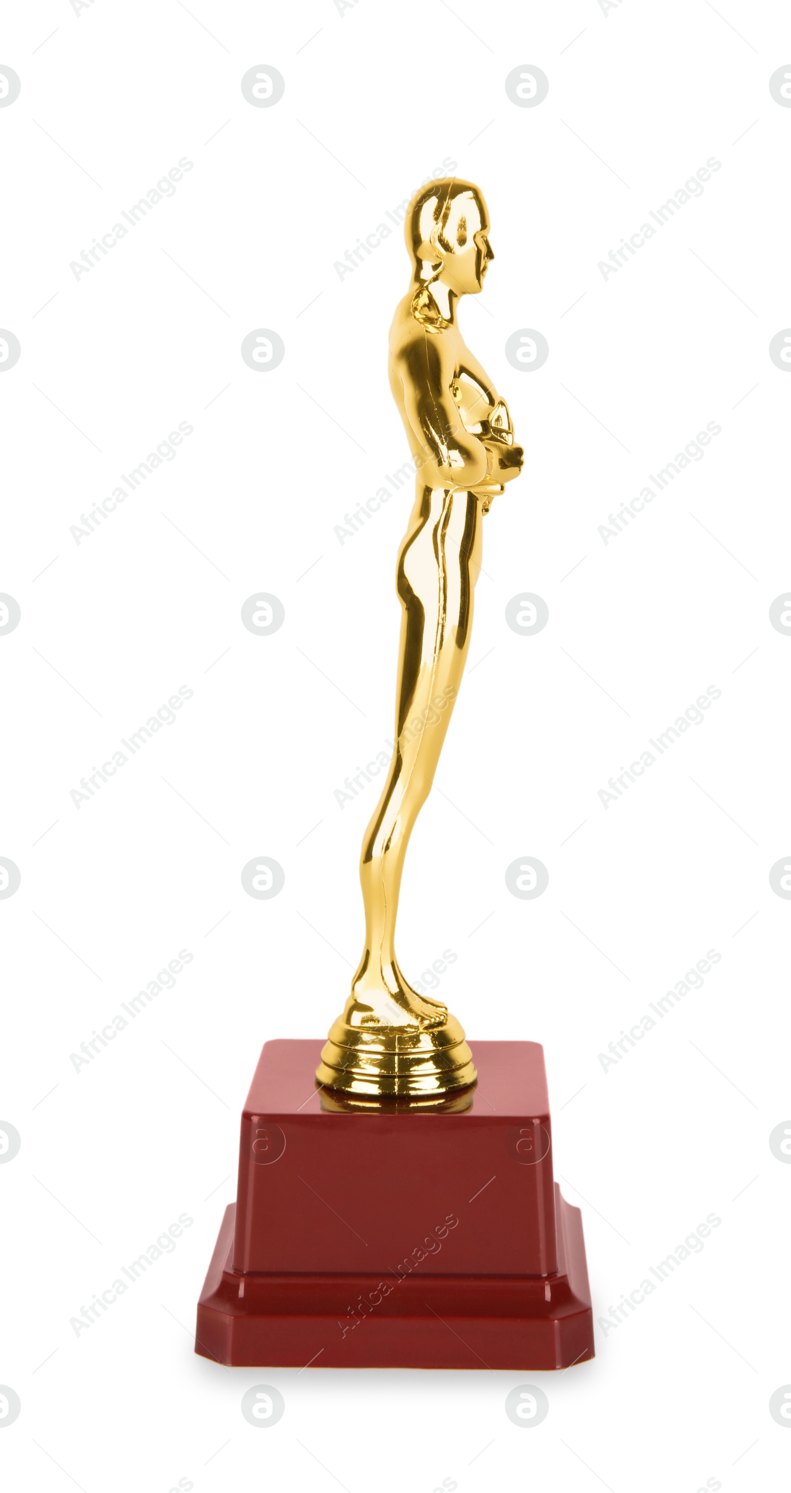 Photo of Golden trophy in shape of human figure isolated on white