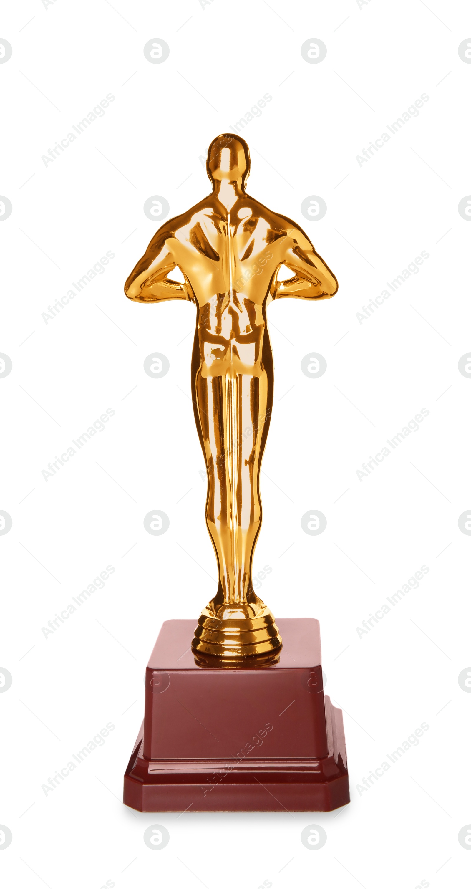 Photo of Golden trophy in shape of human figure isolated on white