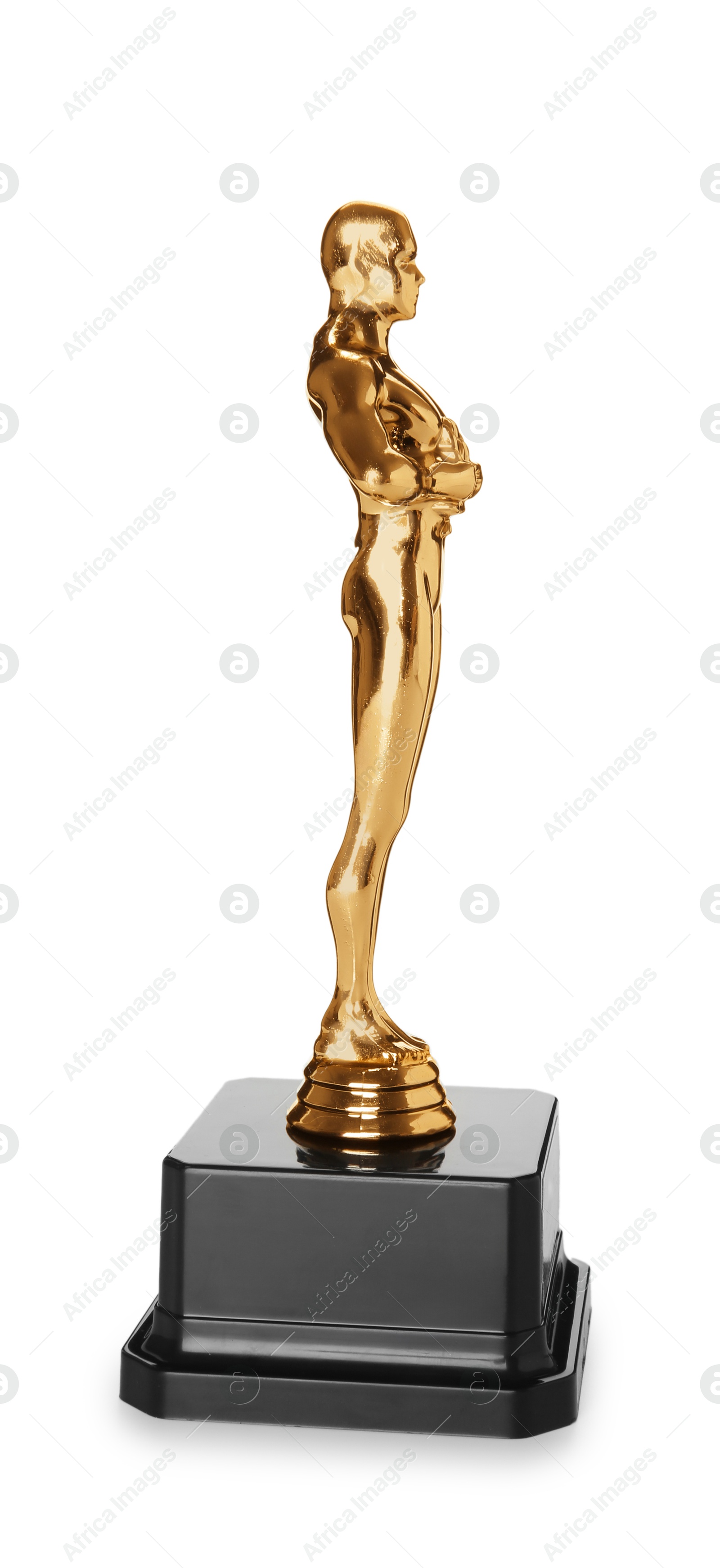 Photo of Golden trophy in shape of human figure isolated on white