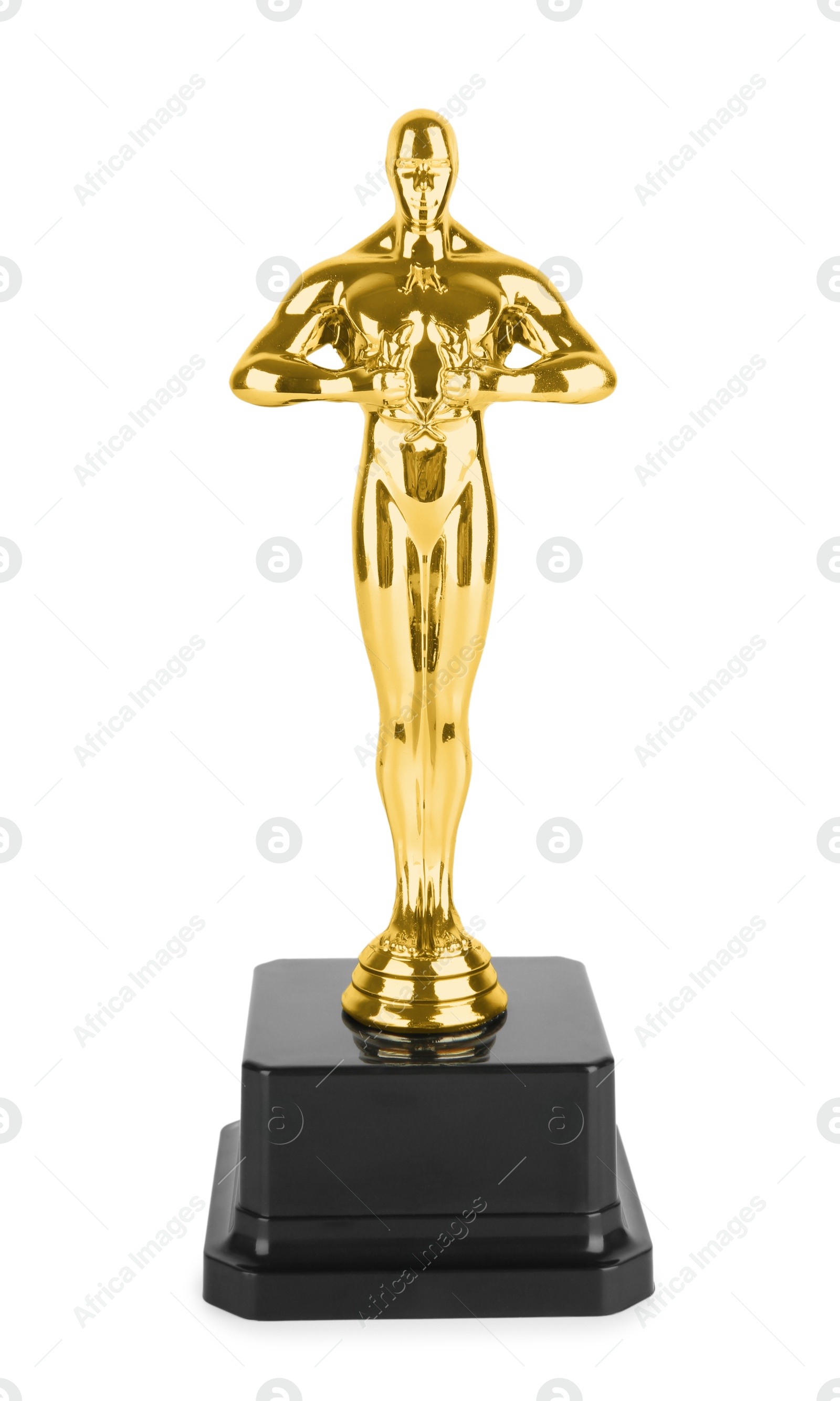 Photo of Golden trophy in shape of human figure isolated on white