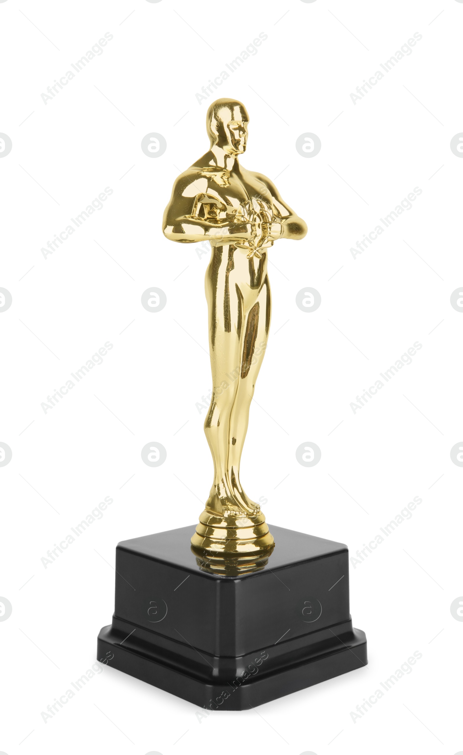 Photo of Golden trophy in shape of human figure isolated on white