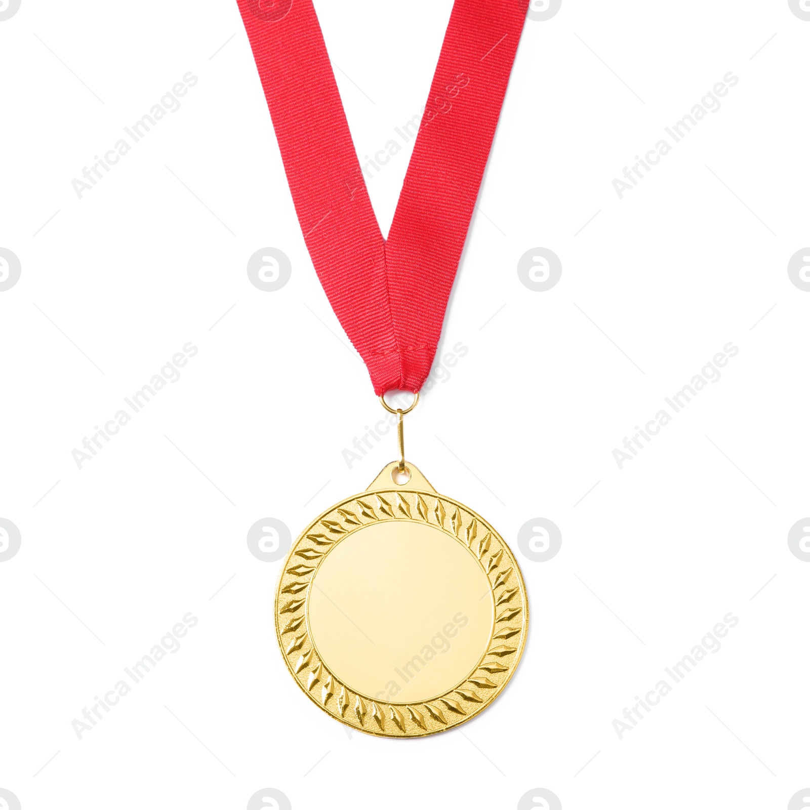 Photo of One golden medal isolated on white, top view