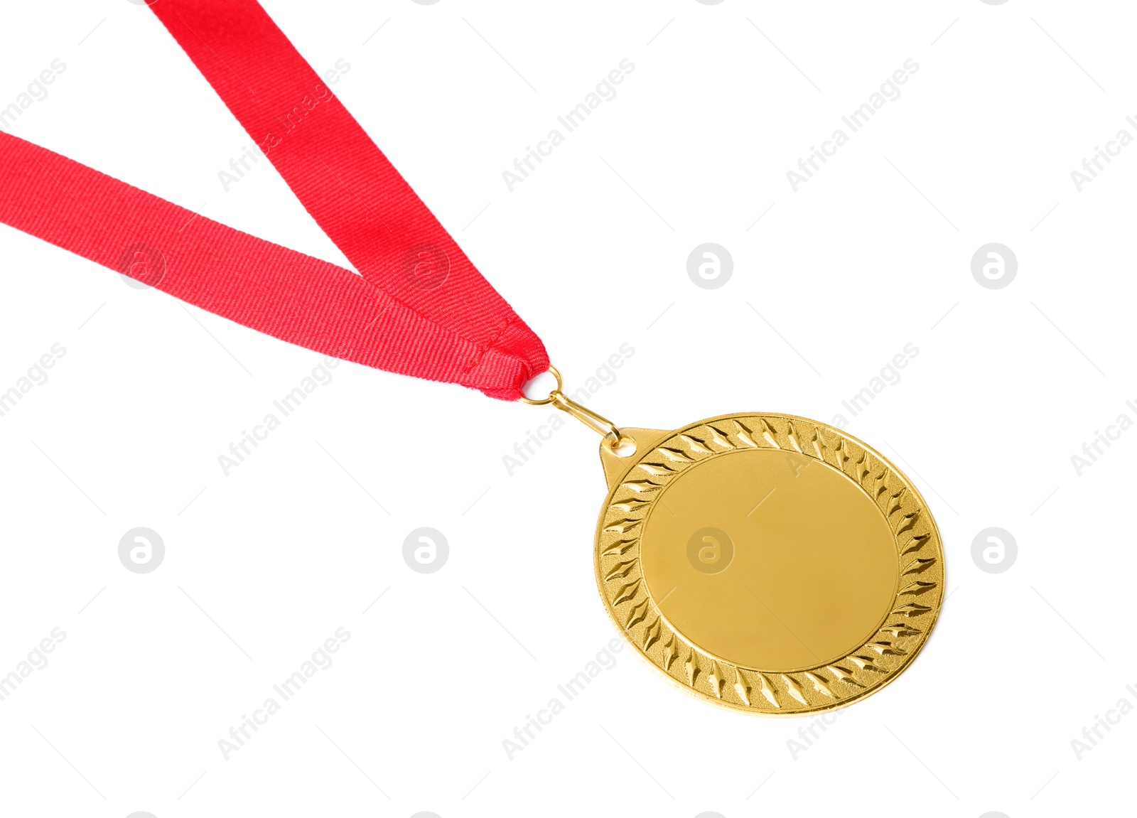 Photo of One golden medal isolated on white, above view