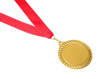 Photo of One golden medal isolated on white, above view