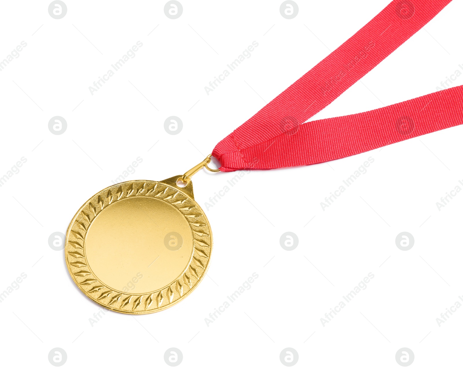 Photo of One golden medal isolated on white, above view