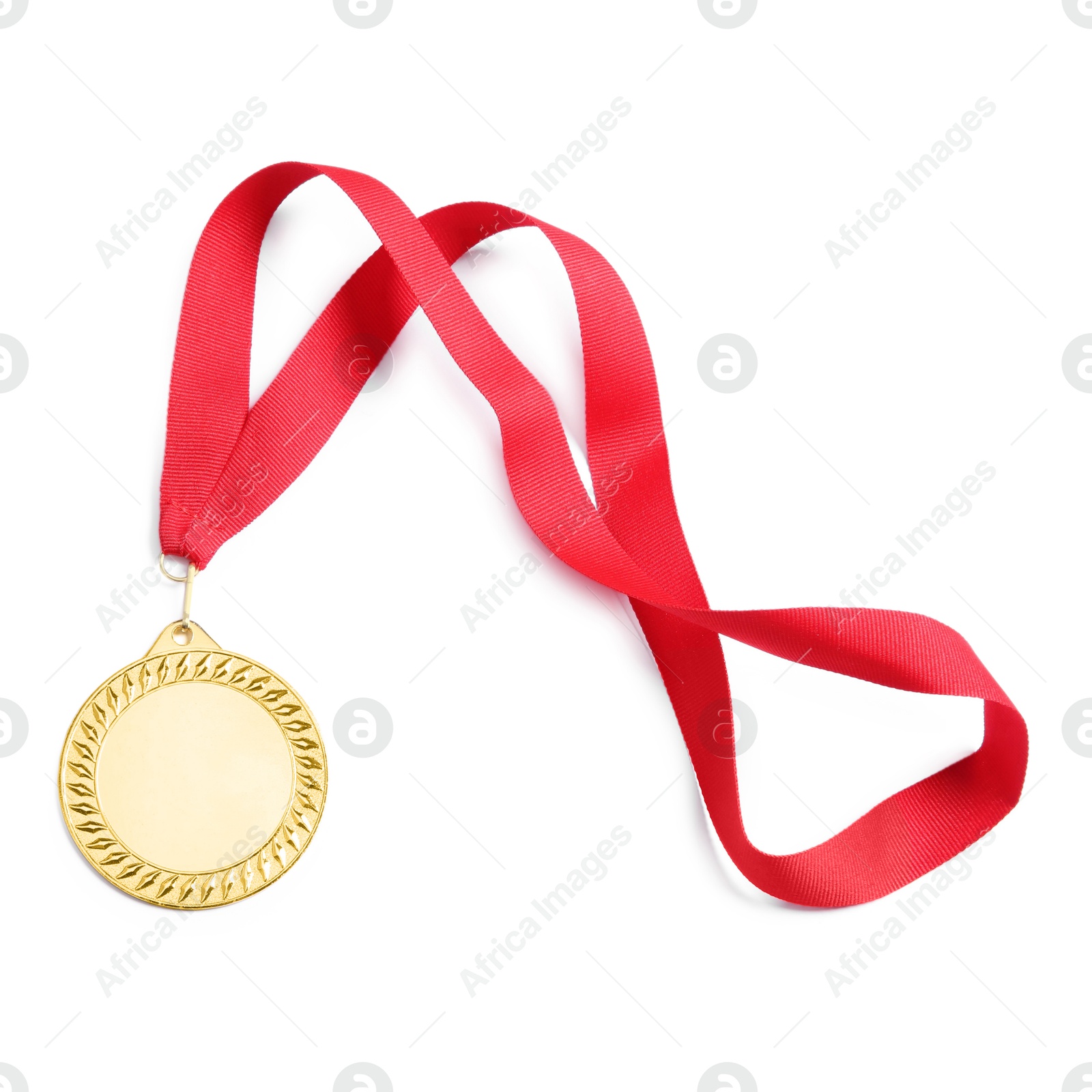 Photo of One golden medal isolated on white, top view