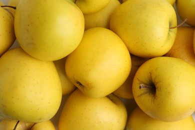 Photo of Fresh yellow apples as background, above view