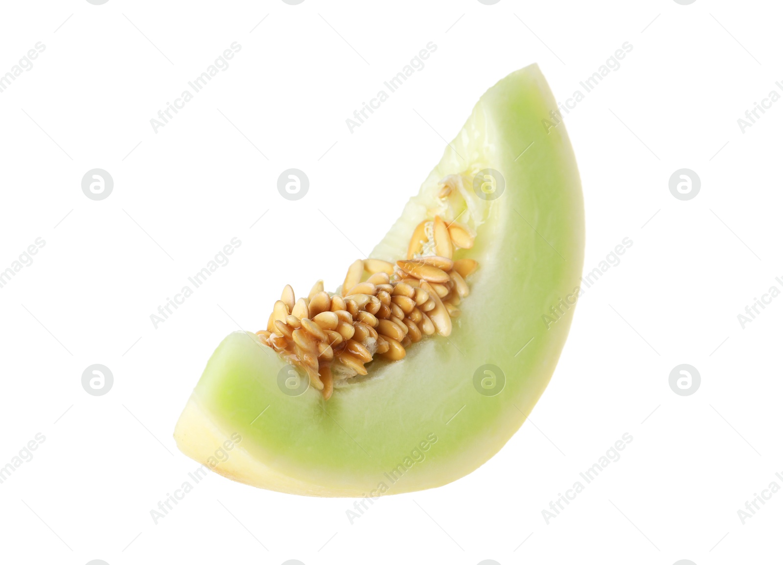 Photo of Slice of fresh honeydew melon isolated on white