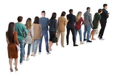 Image of Queue of many people on white background