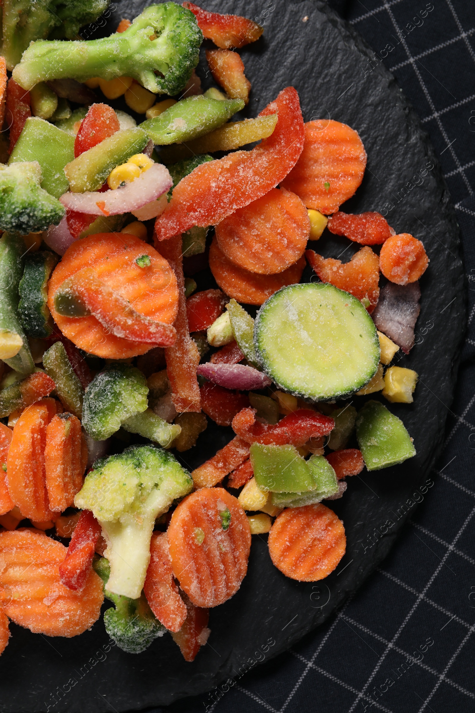 Photo of Mix of frozen vegetables on table, top view