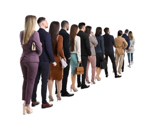 Queue of many people on white background