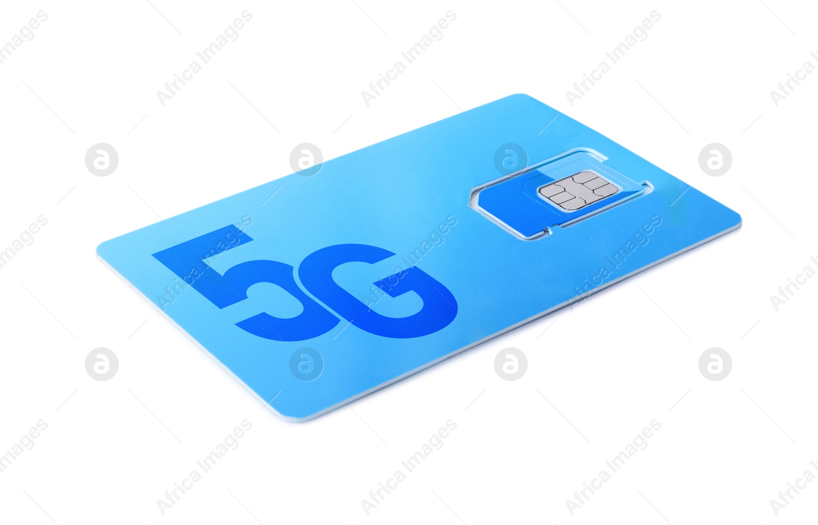 Image of Light blue 5G SIM card isolated on white