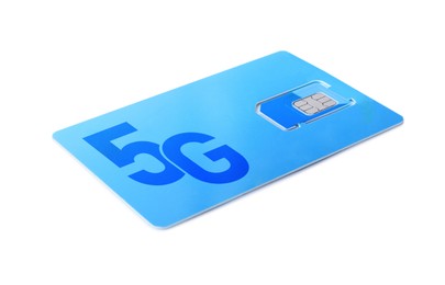 Light blue 5G SIM card isolated on white