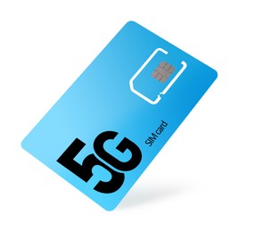 Image of Light blue 5G SIM card isolated on white