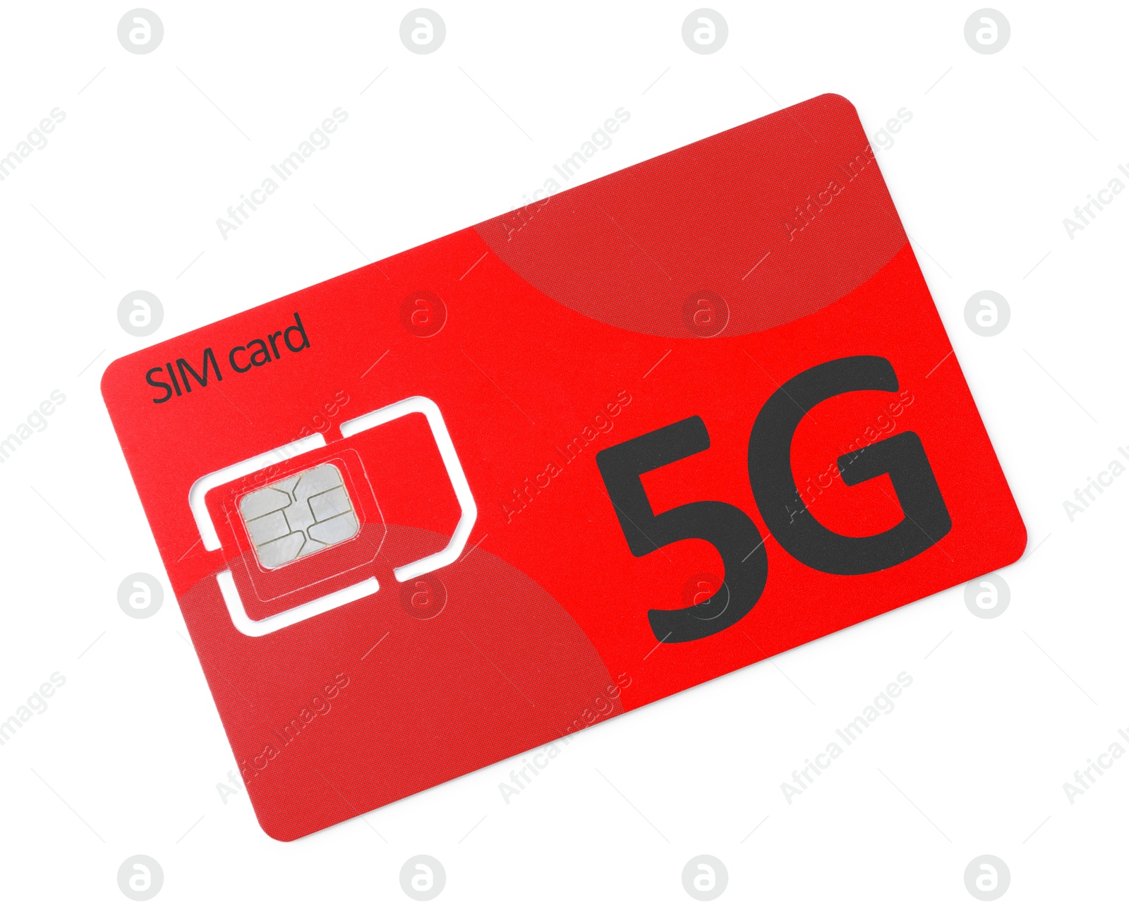 Image of Red 5G SIM card isolated on white