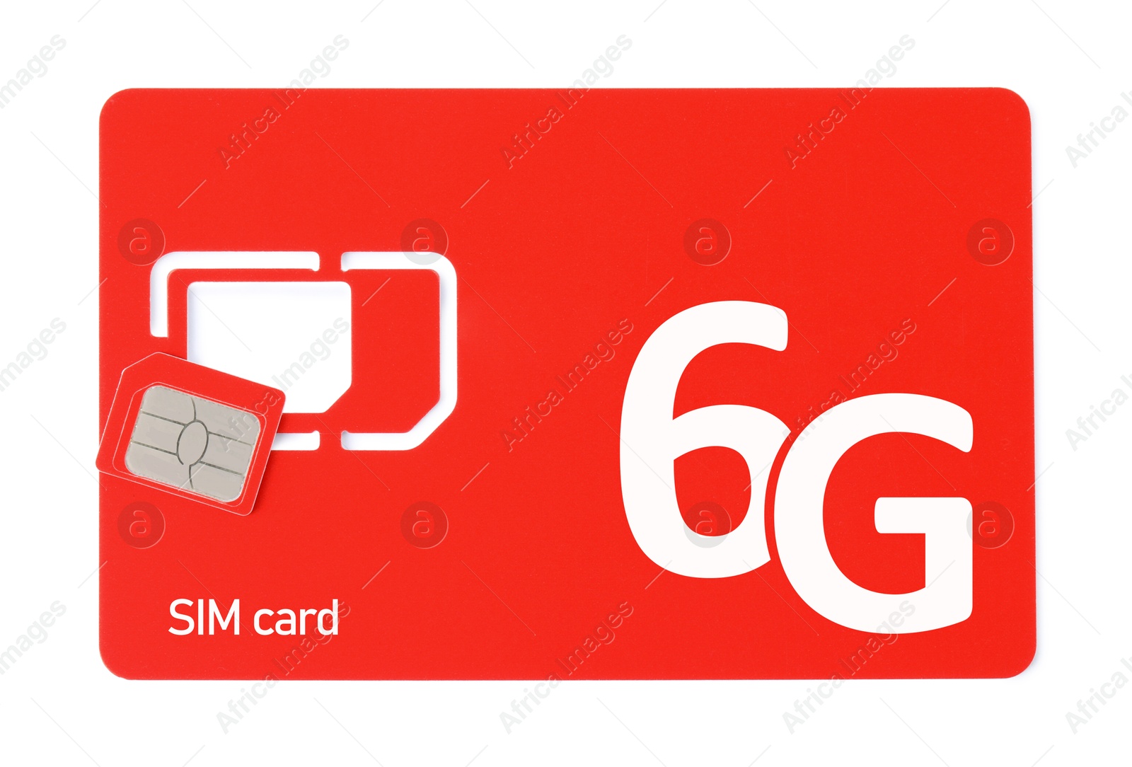 Image of Red 6G SIM card isolated on white