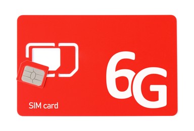 Red 6G SIM card isolated on white