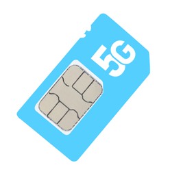 Light blue 5G SIM card isolated on white