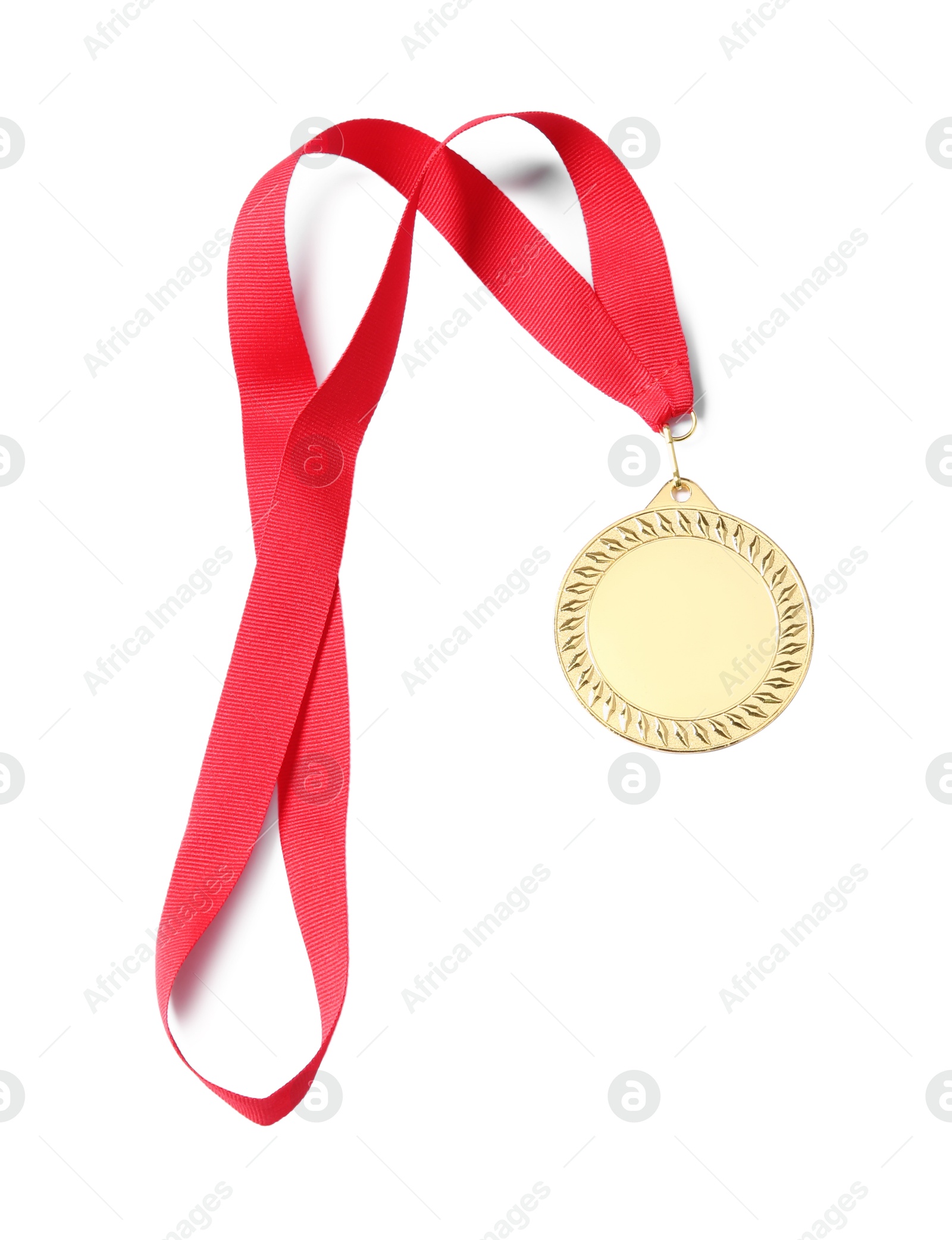 Photo of One golden medal isolated on white, top view