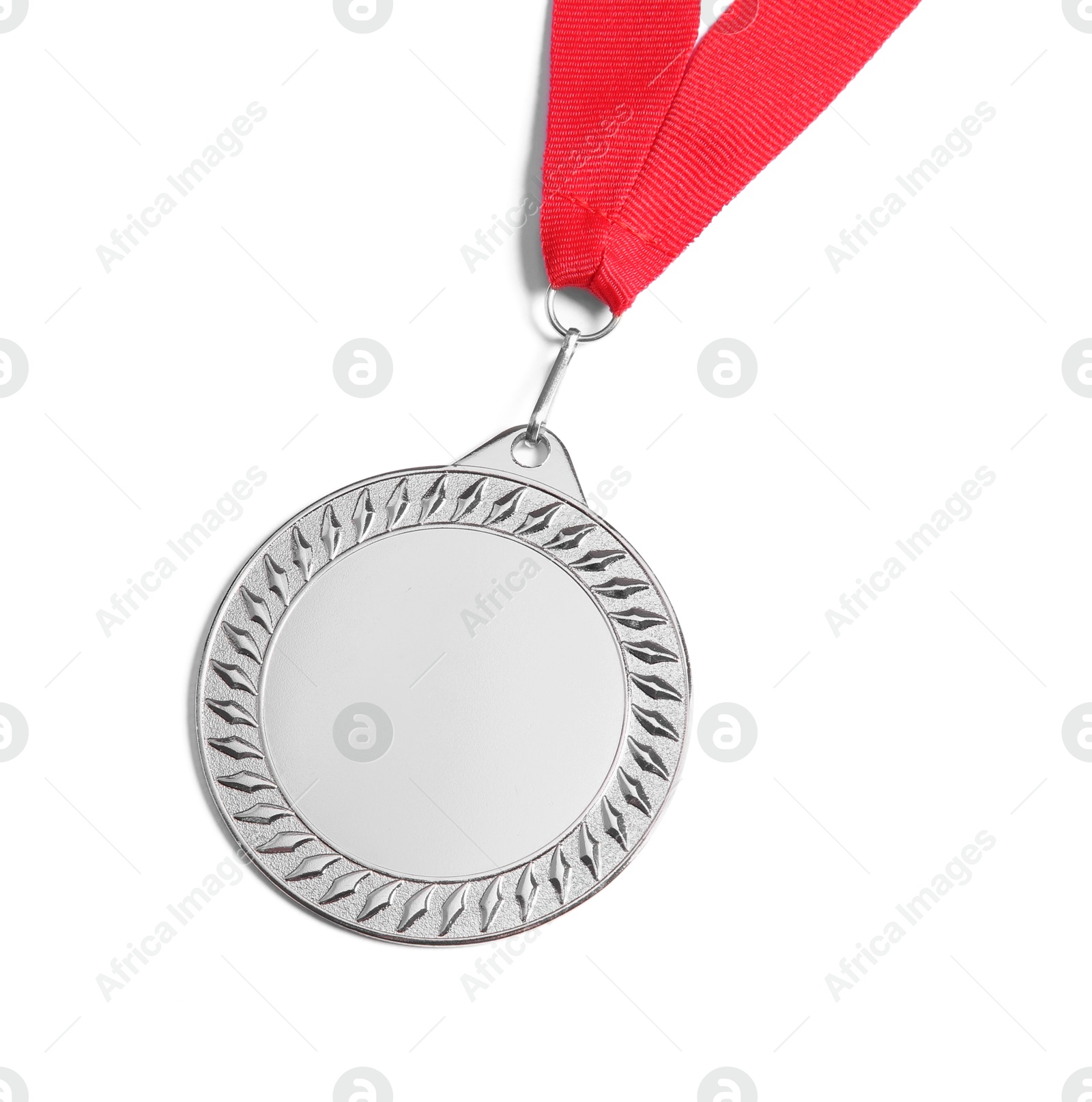 Photo of One silver medal isolated on white, top view