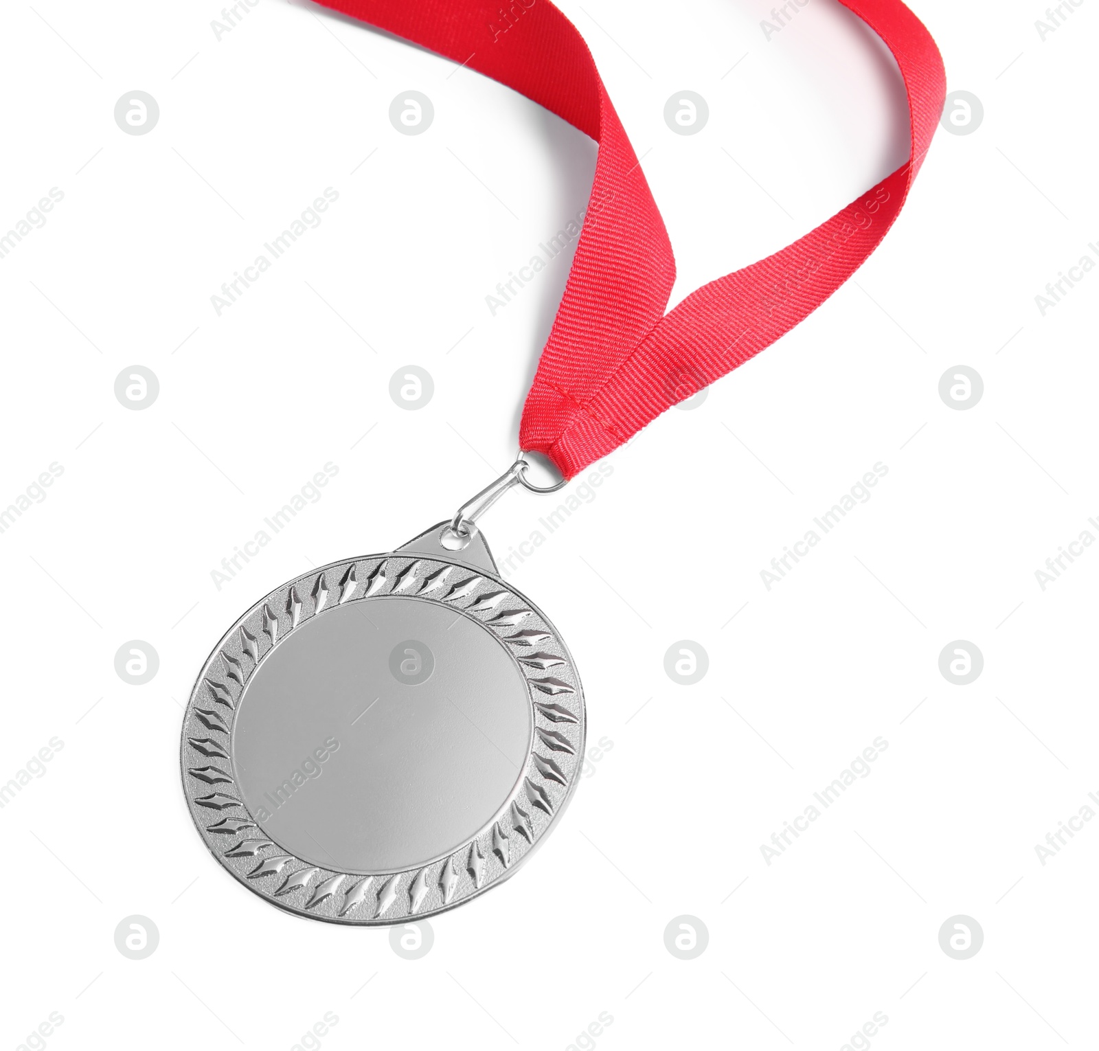 Photo of One silver medal isolated on white, above view