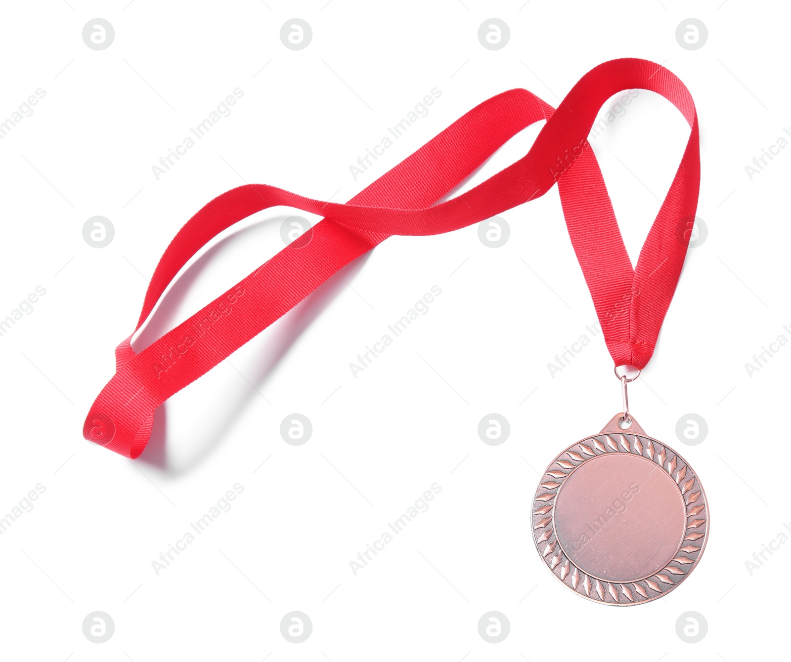 Photo of One bronze medal isolated on white, top view