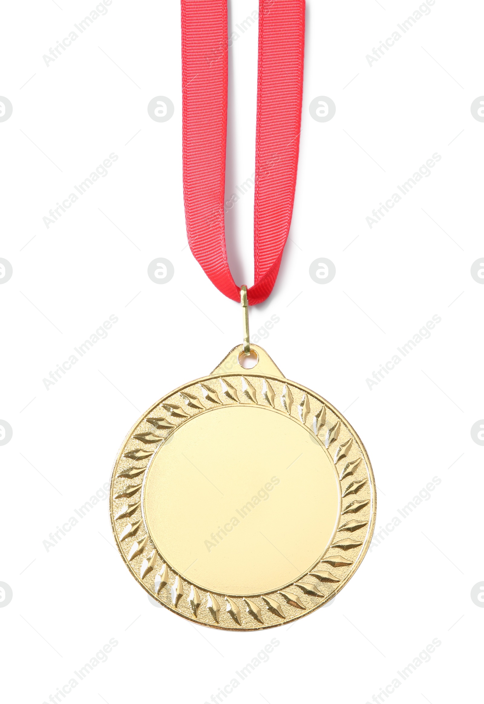 Photo of One golden medal isolated on white, top view