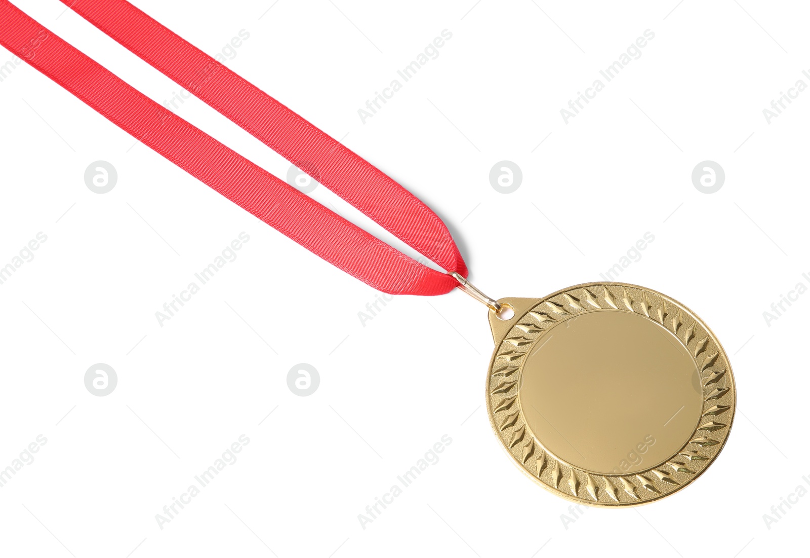 Photo of One golden medal isolated on white, above view