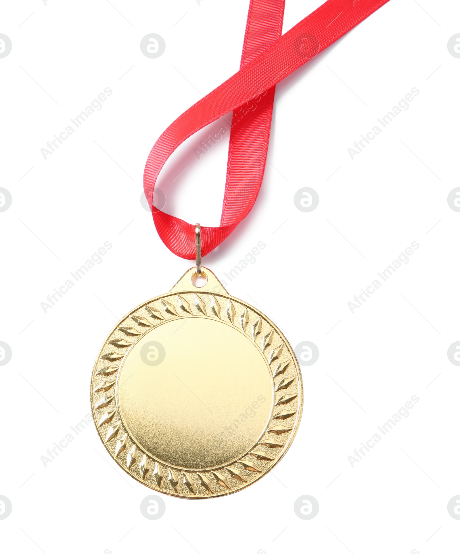 Photo of One golden medal isolated on white, top view