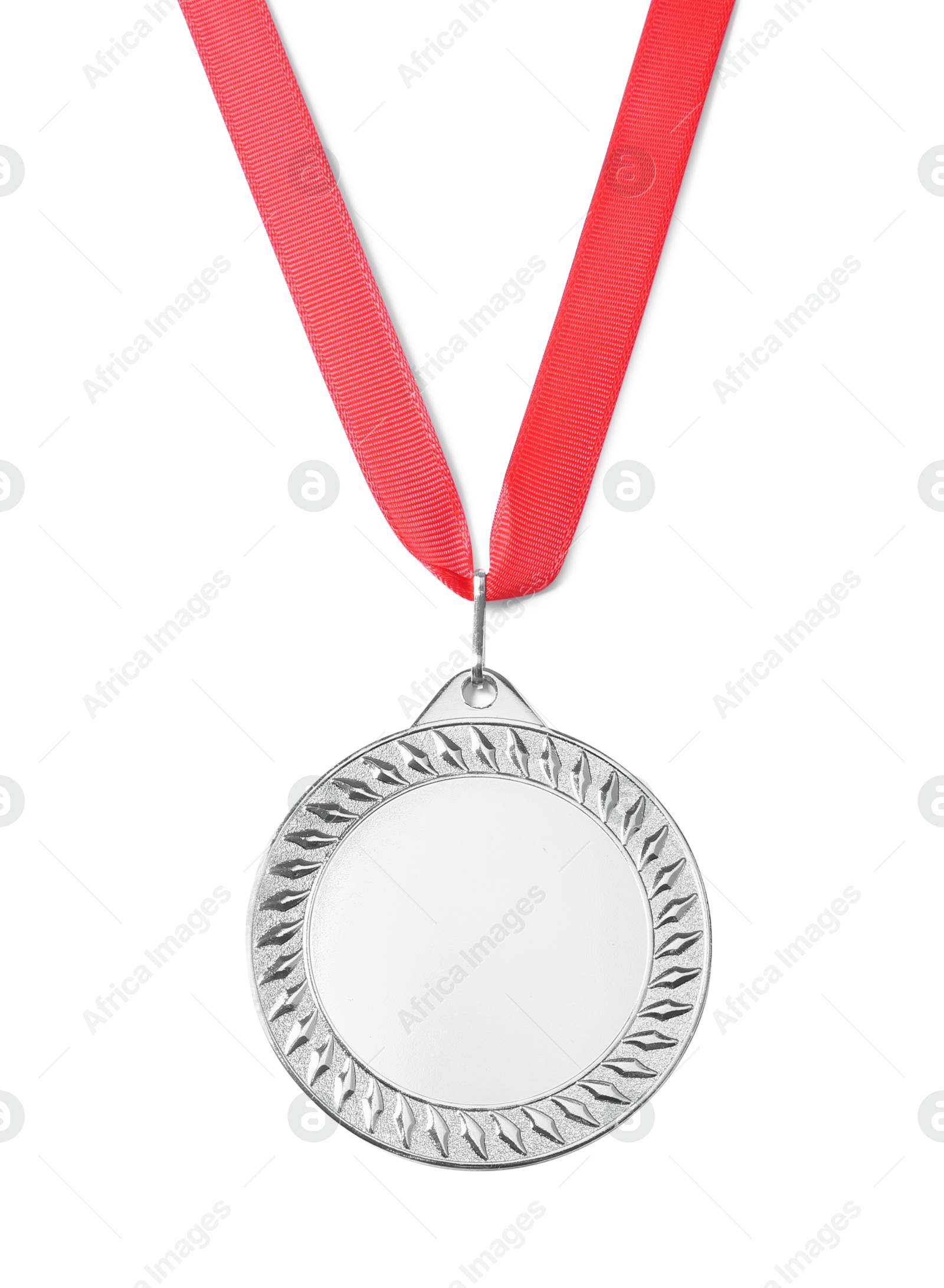 Photo of One silver medal isolated on white, top view