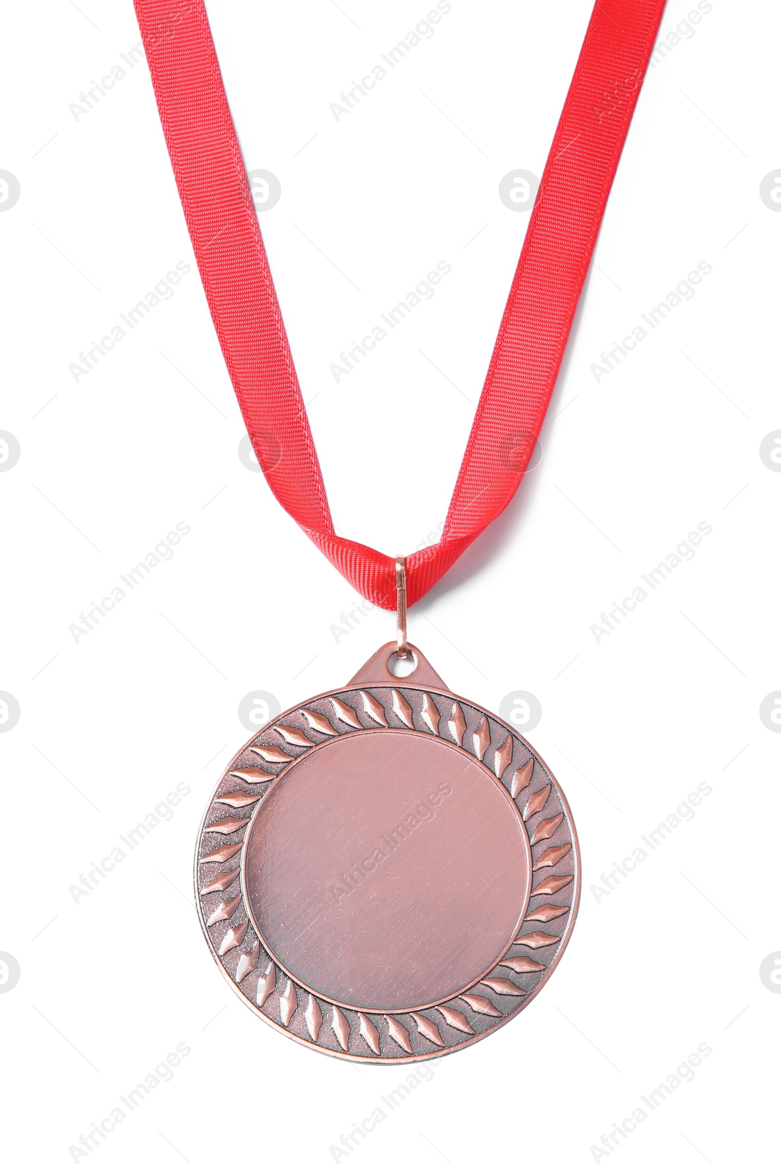 Photo of One bronze medal isolated on white, top view