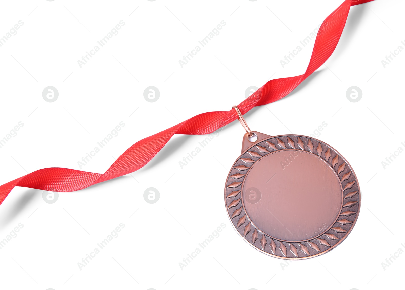 Photo of One bronze medal on white background, above view