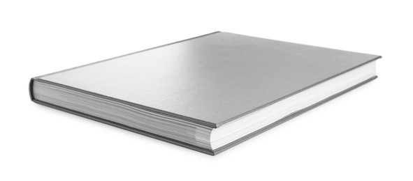 Photo of Closed book with grey hard cover isolated on white