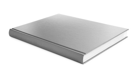 Closed book with grey hard cover isolated on white